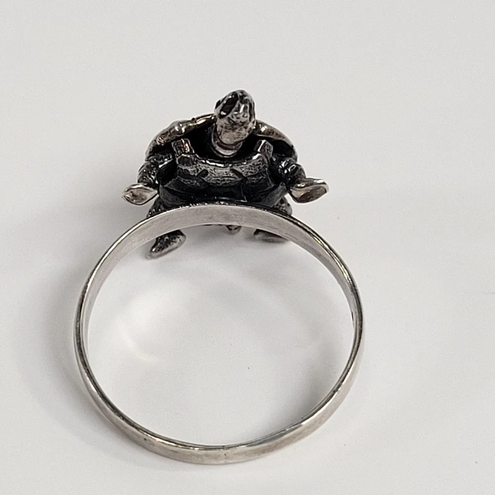 925 Sterling Silver Turtle Ring Size 6.5 Articulated Band Charm Jewelry - Picture 5 of 10